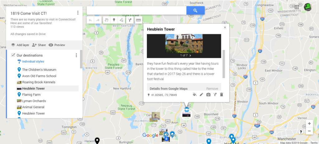 Students shared information about their Connecticut landmarks, including both photos and text, in order to create a virtual tour of the state.